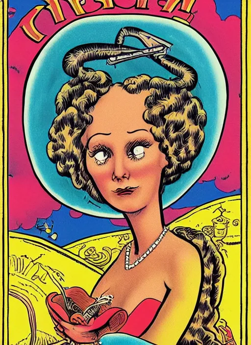 Image similar to portrait of a beautiful woman by basil wolverton and robert crumb in the style of a garbage pail kids card, tarot card, play - doh