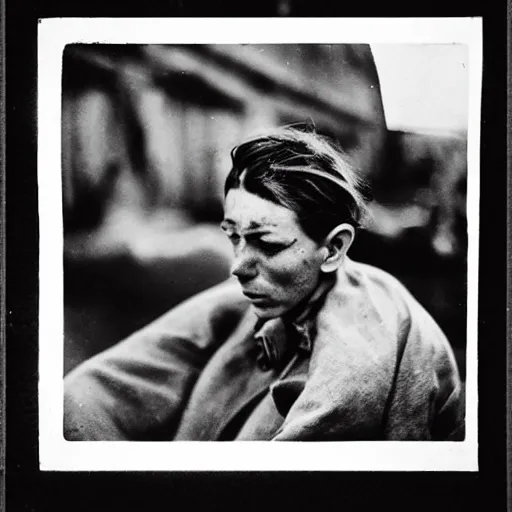 Image similar to Robert Capa photograph of a person who has experienced emotional trauma