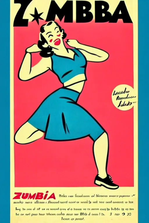 Prompt: 1940s zumba fitness art poster