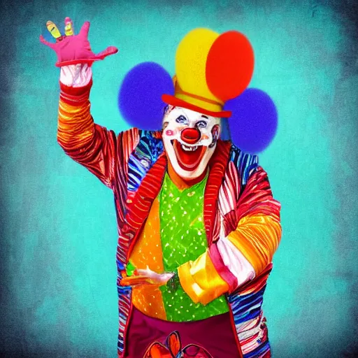 Image similar to Portrait of a colorful happy joyful clown, funny, digital art masterpiece