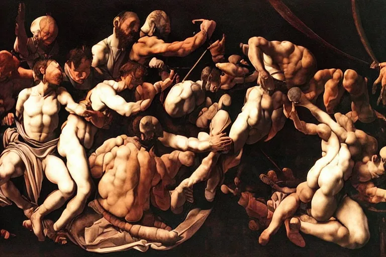 Prompt: Very Highly Detailed Elimination of humanity. Digital concept art by Caravaggio, cyan dimensional light, Many Details by Michelangelo