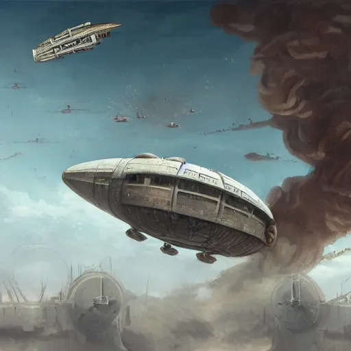 Image similar to a brutalist painting of a large steampunk airship getting shot down in the sky, by charlie bowater, 4 k