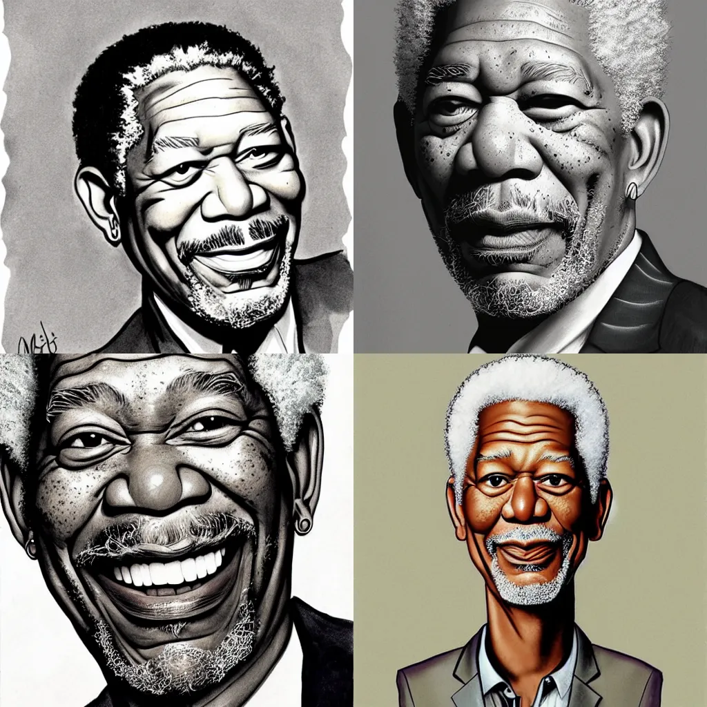 Prompt: morgan freeman charicature by mort drucker