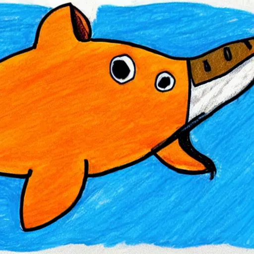 Prompt: child's crayon drawing of a dolphin