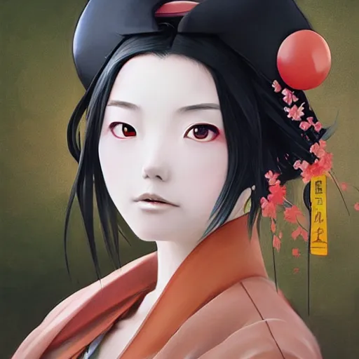 Image similar to A anime portrait of a Japanese geisha by stanley artgerm lau, WLOP, james jean, Andrei Riabovitchev, Marc Simonetti and Sakimichan, digital painting, trending on instagram