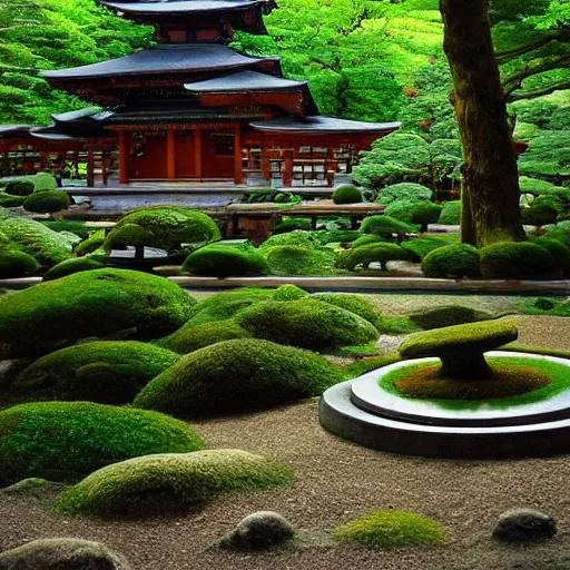 Image similar to a beautiful Zen Buddhist Forest Temple by Tomomi Abe