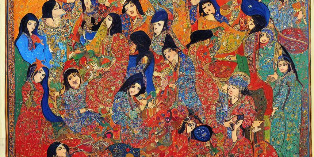 Prompt: persian folklore painting, modern, hd, clear, sharp focus, highly detailed