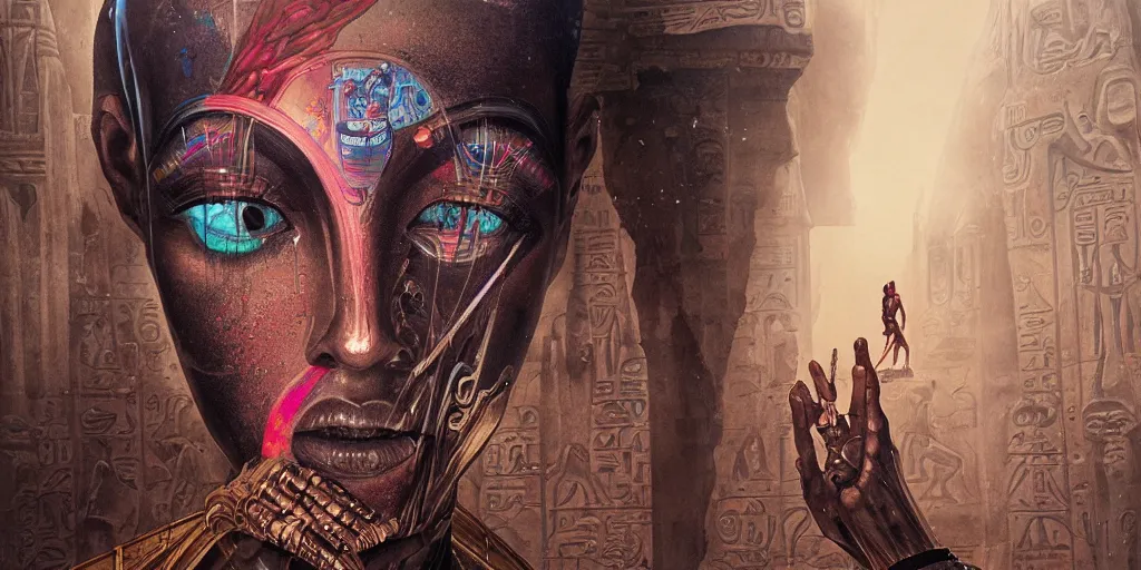 Prompt: portrait of Osiris in egypt,8k,by tristan eaton,Stanley Artgermm,Tom Bagshaw,Greg Rutkowski,Carne Griffiths, Ayami Kojima, Beksinski, Giger,trending on DeviantArt,face enhance,hyper detailed,minimalist,cybernetic, android, blade runner,full of colour, super detailed