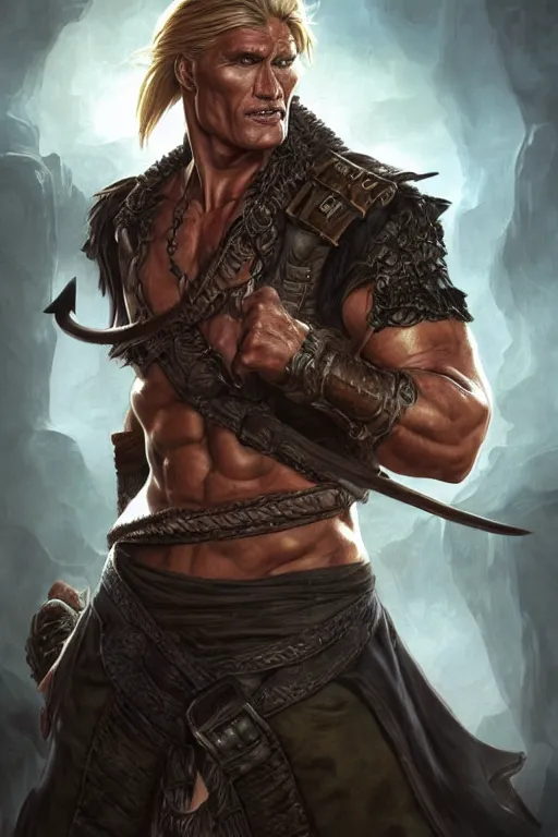 Prompt: ultra realistic illustration, hulking herculean dolph lundgren as a rogue pirate thief from baldurs gate and diablo, intricate from baldurs gate, elegant, highly detailed, digital painting, artstation, concept art, smooth, sharp focus, illustration, art by artgerm and greg rutkowski and alphonse mucha
