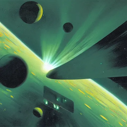 Image similar to Green nebula without planets, Syd Mead, John Harris, Federico Pelat,