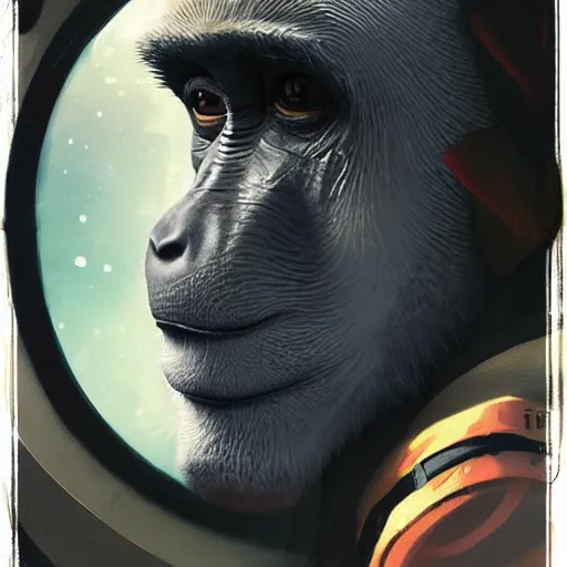 Prompt: portrait of a monkey in spacesuit, closeup, digital painting by Greg Rutkowski