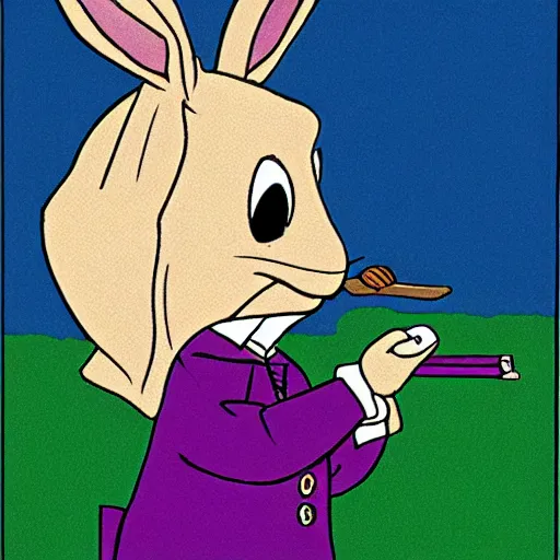 Image similar to a violet rabbit smoking a cigar, cartoon