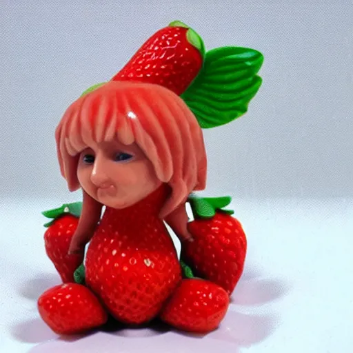 Prompt: a femo figurine of a strawberry fairy