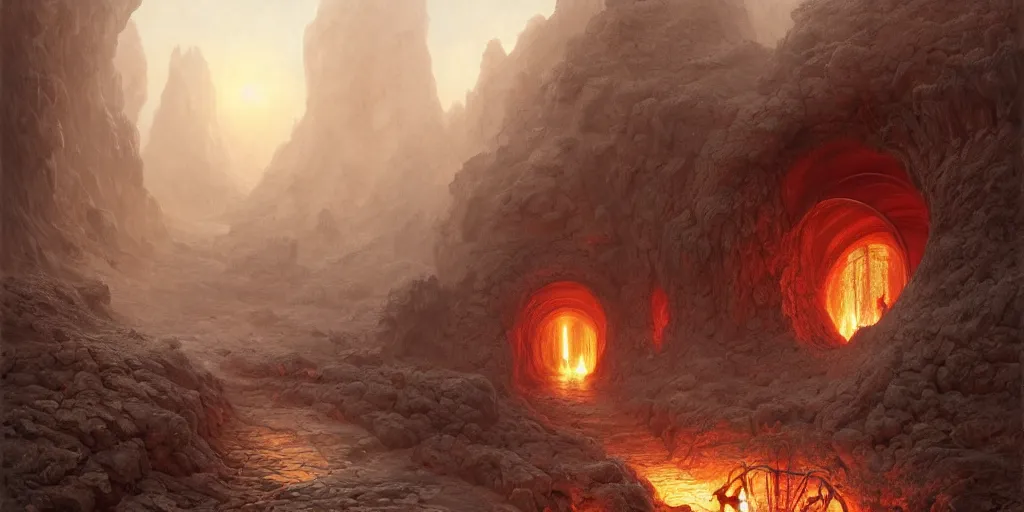 Prompt: The Gate To Hell, wide angle, super highly detailed, professional digital painting, artstation, concept art, smooth, sharp focus, no blur, no dof, extreme illustration, Unreal Engine 5, Photorealism, HD quality, 8k resolution, cinema 4d, 3D, beautiful, cinematic, art by artgerm and greg rutkowski and alphonse mucha and loish and WLOP