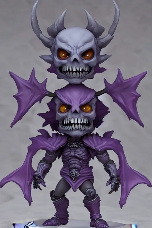 Image similar to nendoroid skeletor, kawaii dark souls boss, detailed, cute, digital concept art, trending on artstation + white skinned diablo concept art demon full body render high resolution photorealistic