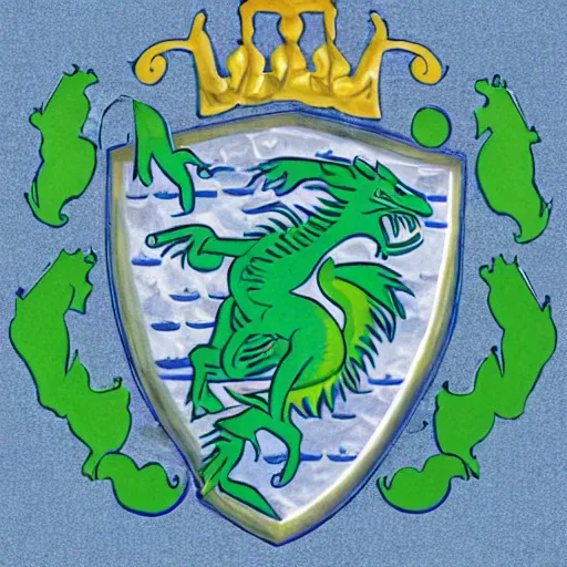 Image similar to coat of arms depicting a green sea dragon on a blue shield