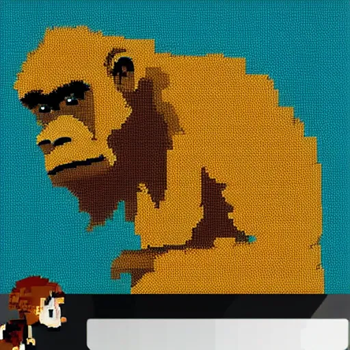 Image similar to a giant gorilla getting punched by an ant, pixel art,