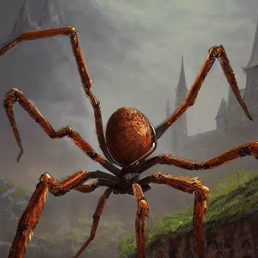 Image similar to giant spider on the castle, artstation, concept art, digital art