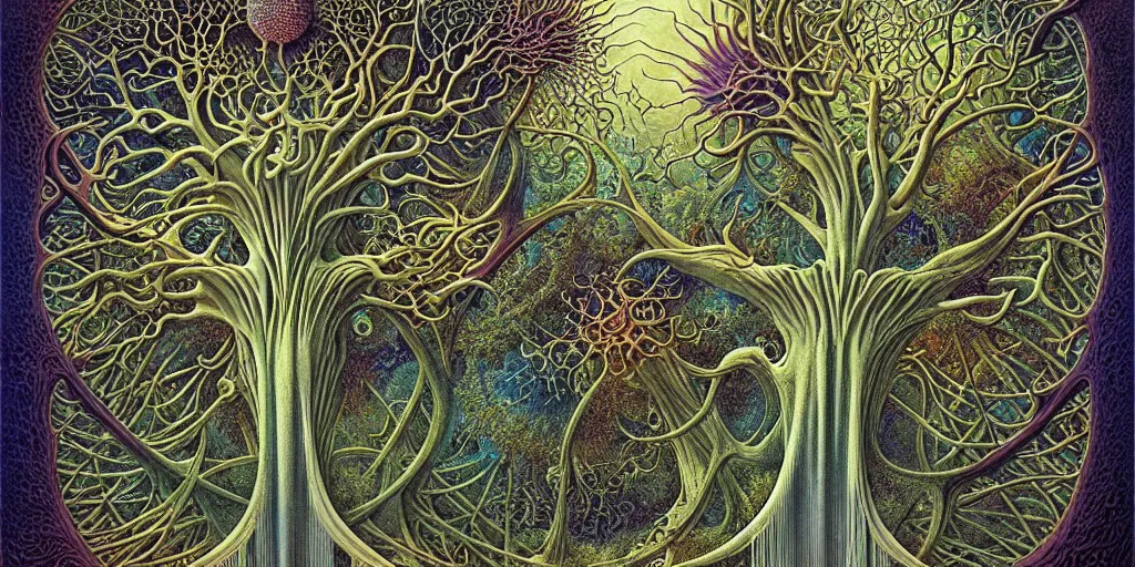 Image similar to tree of life by roger dean and andrew ferez, art forms of nature by ernst haeckel, divine chaos engine, symbolist, visionary, art nouveau, botanical fractal structures, organic, detailed, realistic, surreality