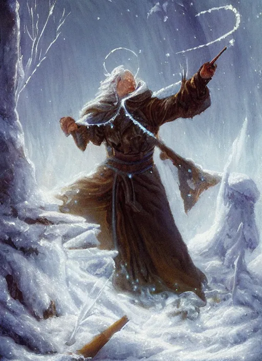 Prompt: a mage casting a frost spell by frederick morgan
