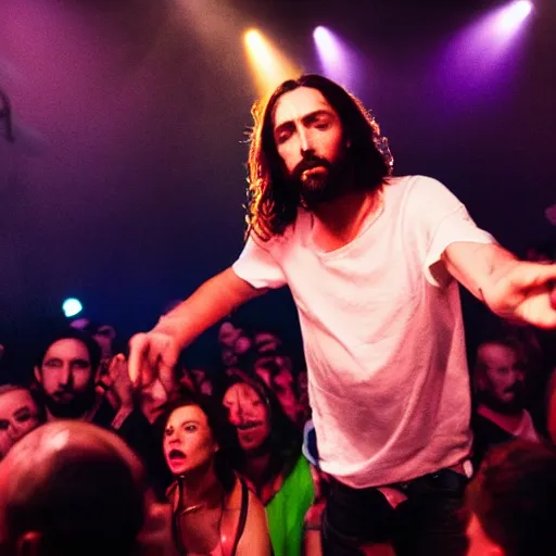 Image similar to jesus in a nightclub at a rave