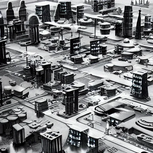 Image similar to phot of an atompunk city