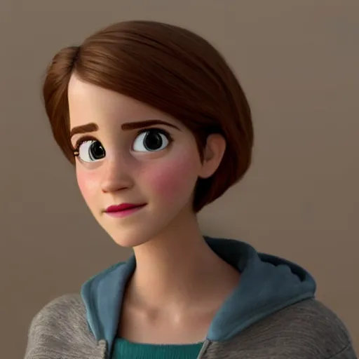 Image similar to new pixar character as emma watson, highly detailed, extremely high quality, hd, 4 k, 8 k, professional photographer, 4 0 mp, lifelike, top - rated, award winning, cinematic, realistic, detailed lighting, detailed shadows, sharp, no blur, edited, corrected, trending