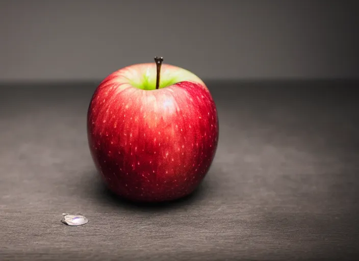 Image similar to photo still of an apple with human teeth, 8 k, studio lighting bright ambient lighting key light, 8 5 mm f 1. 8