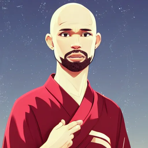 Prompt: a bald terrence boyd as a saint with halo wearing a red kimono, clean cel shaded vector art. shutterstock. behance hd by lois van baarle, artgerm, helen huang, by makoto shinkai and ilya kuvshinov, rossdraws, illustration,