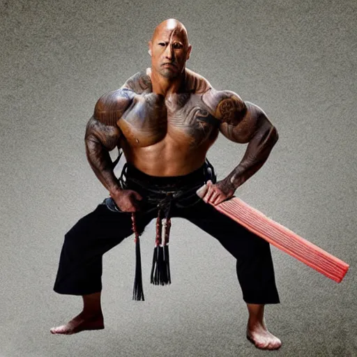 Image similar to Dwayne Johnson as Edo samurai , wearing kimono