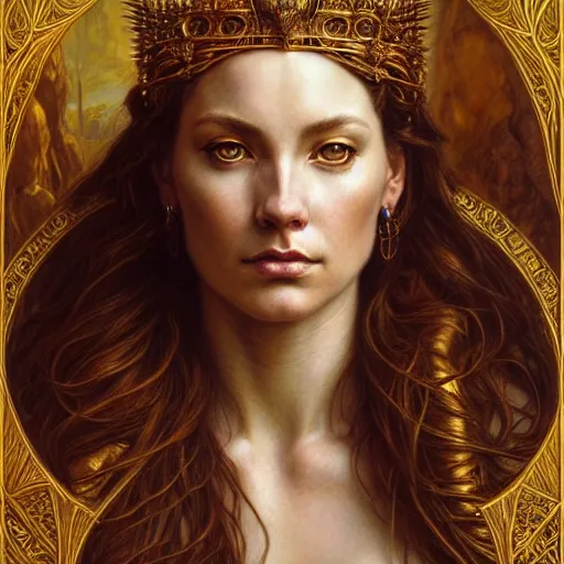 Prompt: highly detailed portrait of a majestic lioness queen in the form of a beautiful woman. d & d. art by donato giancola, eugene delacroix, evelyn de morgan, bastien lecouffe - deharme. trending on artstation, intricate details, energetic composition, golden ratio, concept art, illustration, elegant art, global illuminaition