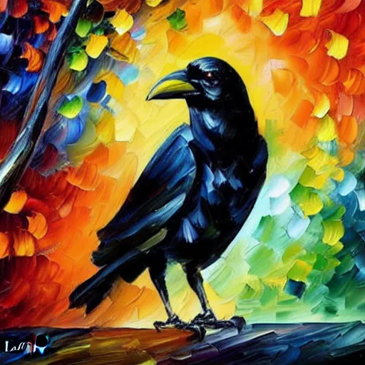 Image similar to oil painting of a crow by leonid afremov