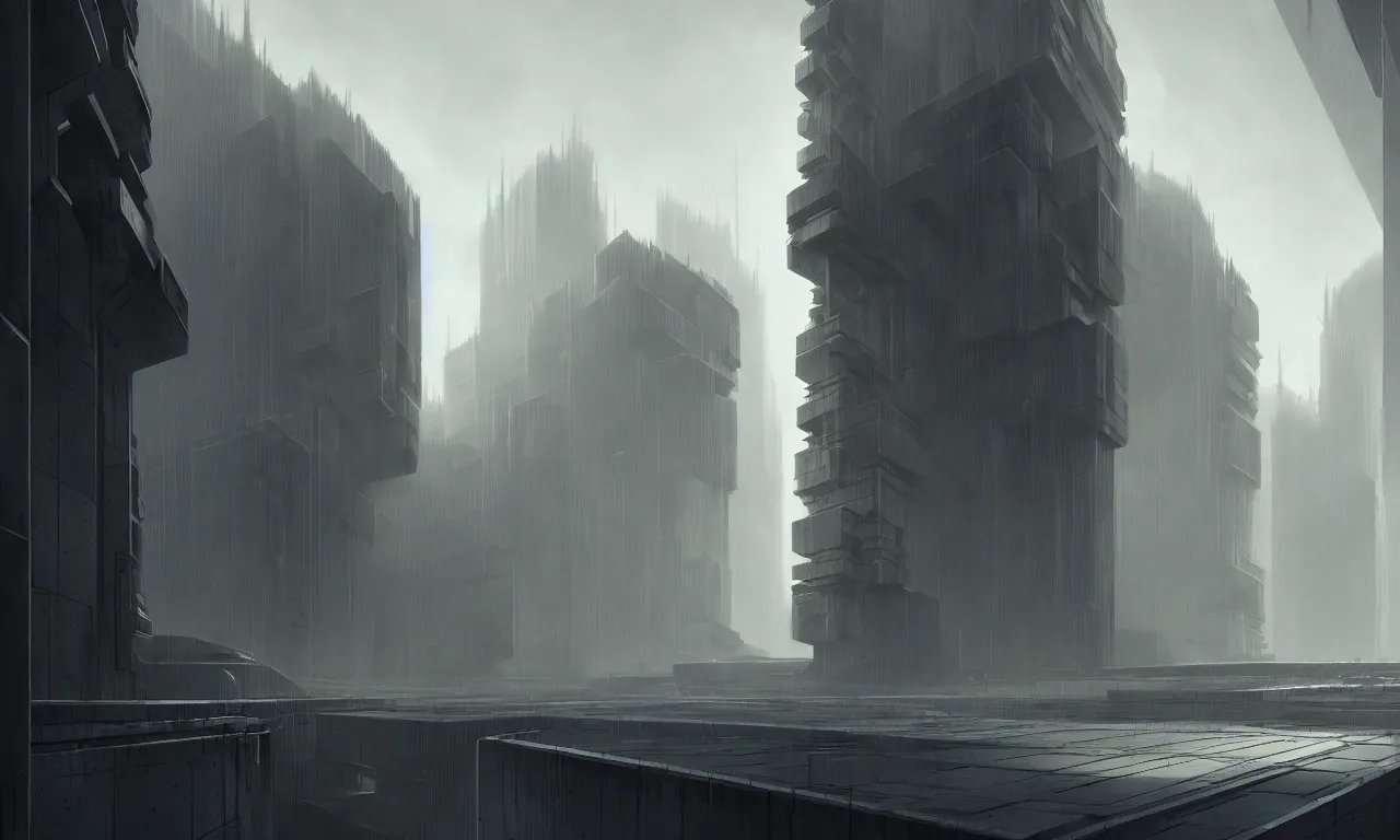 Image similar to brutalist architecture, raphael lacoste, eddie mendoza, alex ross, concept art, matte painting, highly detailed, rule of thirds, dynamic lighting, cinematic, detailed, denoised, centerd