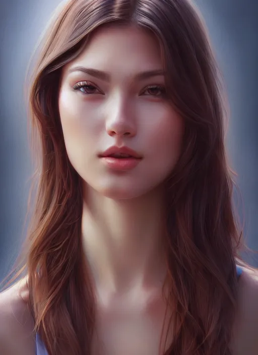 Image similar to high angle photo of a gorgeous young woman in the style of stefan kostic, realistic, sharp focus, 8 k high definition, insanely detailed, intricate, elegant, art by stanley lau and artgerm