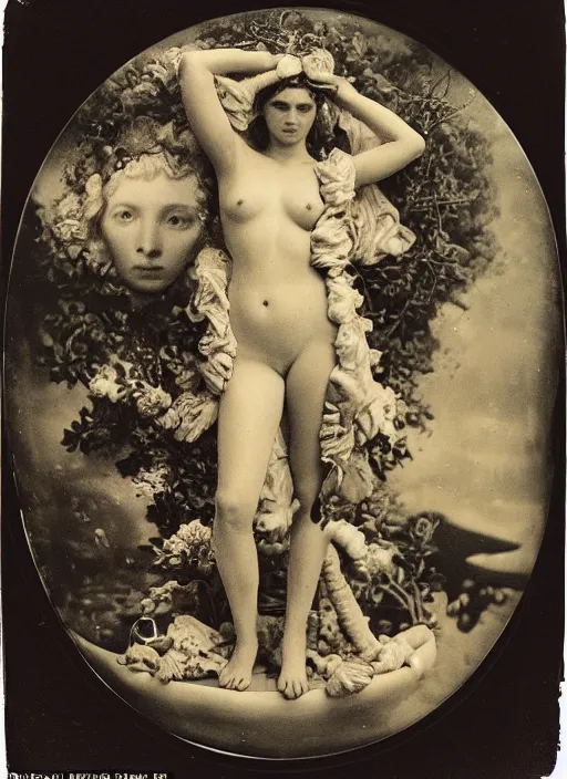 Image similar to old wetplate daguerreotype portrait of birth of venus, explosion of data fragments, fractal, intricate, elegant, highly detailed, parallax, leica, medium format, subsurface scattering, portrait, elegant, highly detailed, matte painting, by stanley spencer