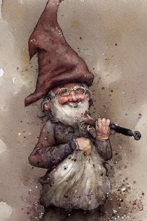 Image similar to muted color!! watercolor of a gnome painterly, granular dripping running. very muted colors. ) ) by jean - baptiste monge!!