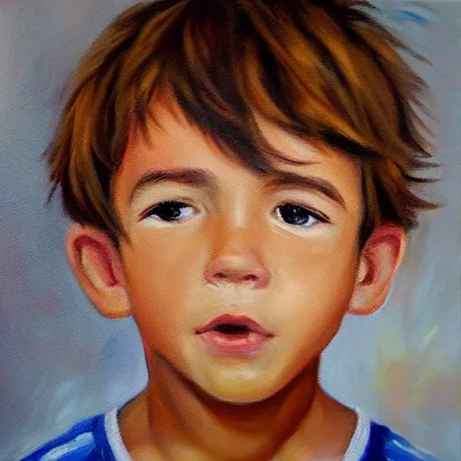 Prompt: beautiful oil painting of a boy with short side part light brown hair and brown eyes