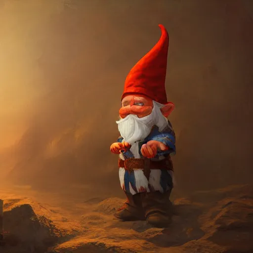 Image similar to persecution of the great Russian gnome, oil painting, ultra fine detail, octane render