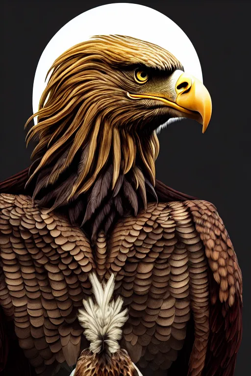 Prompt: epic professional digital portrait of attractive female human - eagle hybrid animal, wearing human air force jumpsuit, humanoid feathered head, eagle beak, by lisa roet, leesha hannigan, wayne haag, iris van herpen, artstation, cgsociety, epic, much wow, much detail, gorgeous, detailed, cinematic, masterpiece