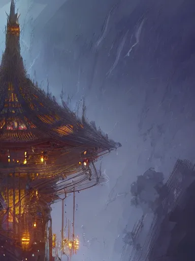 Prompt: tower been demolished striked by lightning. been hit by thunder. intricate, elegant, highly detailed, digital painting, artstation, concept art, sharp focus, illustration, by justin gerard and artgerm, 8 k