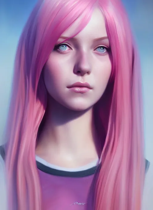 Image similar to a digital painting of a girl with pink hair, a photorealistic painting by charlie bowater, cgsociety, photorealism, daz 3 d, photorealistic, digital illustration