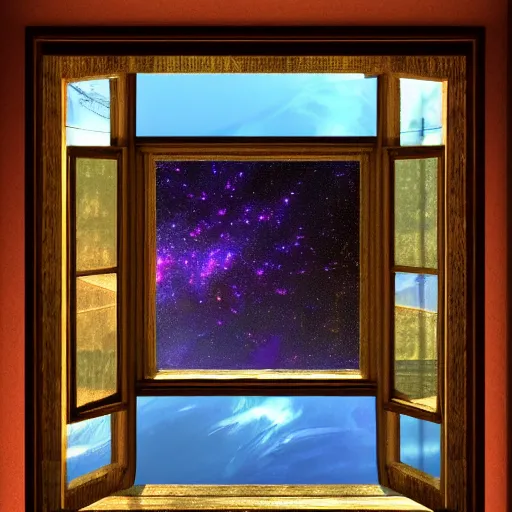 Image similar to the universe through a window, digital art, trending on artstation