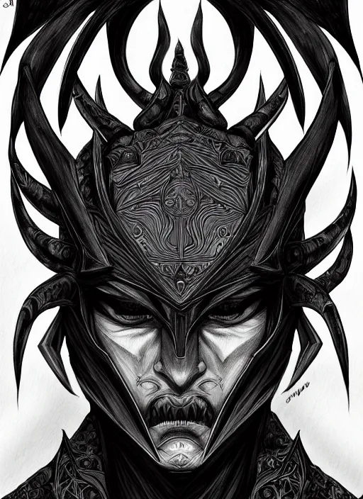 Prompt: symmetry!! concpet art, full shot, traditional ink!, sketch!! of a male demon, line sketch!!, intricate, elegant, highly detailed, monochrome, digital painting, artstation, concept art, sharp focus, illustration, art by borderlands 3