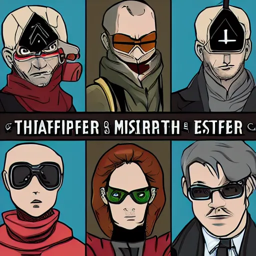 Image similar to a grifter, a hacker, a thief, and a mastermind in the style of a d&d cover