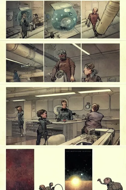 Image similar to graphic novel page layout ( ( ( ( ( 1 9 5 0 s retro future boy super scientest lab interior. muted colors. ) ) ) ) ) by jean - baptiste monge!!!!!!!!!!!!!!!!!!!!!!!!!!!!!!