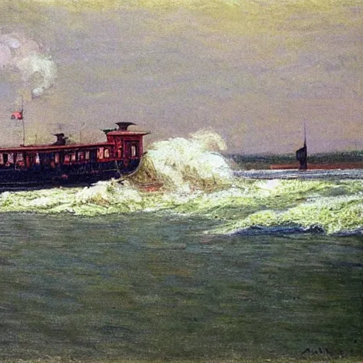 steam boat sailing down the river benue, 1885, highly Stable