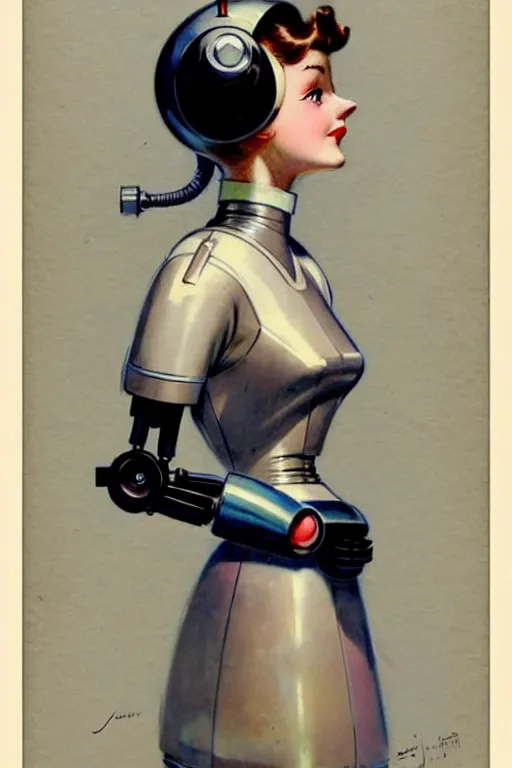 Image similar to ( ( ( ( ( 1 9 5 0 s retro future robot android maid. muted colors. ) ) ) ) ) by jean - baptiste monge!!!!!!!!!!!!!!!!!!!!!!!!!!!!!!