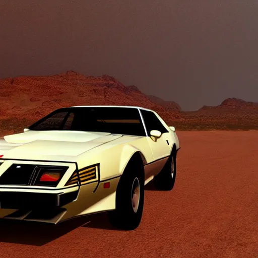 Image similar to hyperdetailed, photorealistic photograph of a 1 9 8 2 pontiac firebird trans - am driving in the desert, rain, night, dense fog, hd, unreal engine 5 by greg rutowski, by stanley artgerm, by alphonse mucha