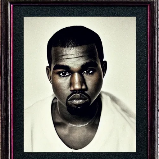 Image similar to the face of young kanye west at 1 5 years old, portrait by julia cameron, chiaroscuro lighting, shallow depth of field, 8 0 mm, f 1. 8