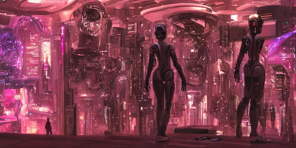 Prompt: wide angle photo view of a pretty woman with black hair and a biomechanical suit inside a futuristic spaceship with many screens, dials, wires, cyberpunk art by Moebius, cgsociety, retrofuturism, matte painting, reimagined by industrial light and magic